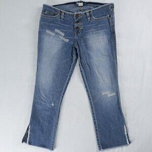 Y2k Abercrombie & Fitch Low Rise Raw Hem Bleached Distressed Denim Capris